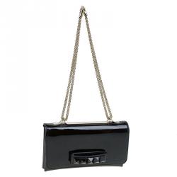 Pre Owned Valentino Black Patent Leather Rockstud Va Va Voom Shoulder Bag