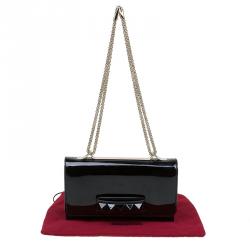 Pre Owned Valentino Black Patent Leather Rockstud Va Va Voom Shoulder Bag