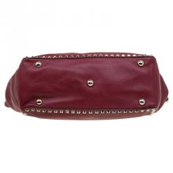 Pre Owned Valentino Burgundy Leather Medium Rockstud Tote