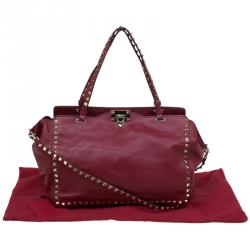 Pre Owned Valentino Burgundy Leather Medium Rockstud Tote