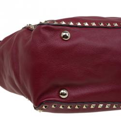 Pre Owned Valentino Burgundy Leather Medium Rockstud Tote