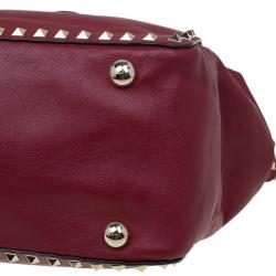 Pre Owned Valentino Burgundy Leather Medium Rockstud Tote