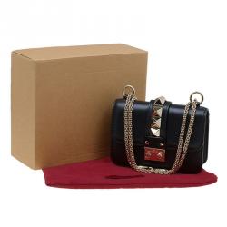 Pre Owned Valentino Black Leather Mini Glam Lock Flap Bag