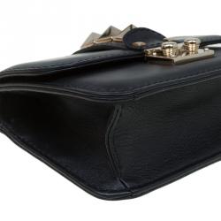 Pre Owned Valentino Black Leather Mini Glam Lock Flap Bag