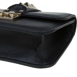 Pre Owned Valentino Black Leather Mini Glam Lock Flap Bag