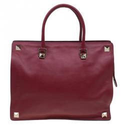 Pre Owned Valentino Burgundy Leather Rockstud Tote