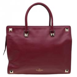 Pre Owned Valentino Burgundy Leather Rockstud Tote