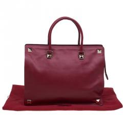 Pre Owned Valentino Burgundy Leather Rockstud Tote