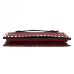 Pre Owned Valentino Burgundy Leather Rockstud Wristlet Clutch