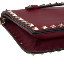 Pre Owned Valentino Burgundy Leather Rockstud Wristlet Clutch