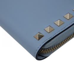 Pre Owned Valentino Grey Leather Rockstud Zip Around Wallet