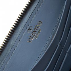 Pre Owned Valentino Grey Leather Rockstud Zip Around Wallet