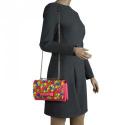 Pre Owned Valentino Pink Leather Jewel Embellished Va Va Voom Shoulder Bag