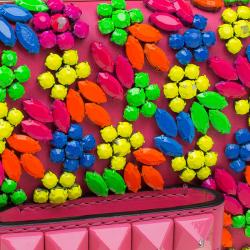 Pre Owned Valentino Pink Leather Jewel Embellished Va Va Voom Shoulder Bag