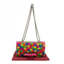 Pre Owned Valentino Pink Leather Jewel Embellished Va Va Voom Shoulder Bag