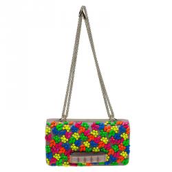 Pre Owned Valentino Beige Leather Jewel Embellished Va Va Voom Shoulder Bag