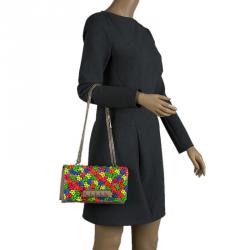 Pre Owned Valentino Beige Leather Jewel Embellished Va Va Voom Shoulder Bag