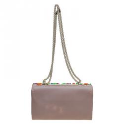 Pre Owned Valentino Beige Leather Jewel Embellished Va Va Voom Shoulder Bag