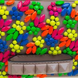 Pre Owned Valentino Beige Leather Jewel Embellished Va Va Voom Shoulder Bag