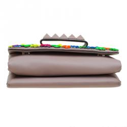 Pre Owned Valentino Beige Leather Jewel Embellished Va Va Voom Shoulder Bag