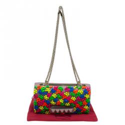 Pre Owned Valentino Beige Leather Jewel Embellished Va Va Voom Shoulder Bag