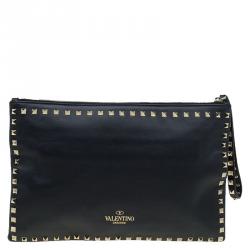 Pre Owned Valentino Black Leather Rockstud Clutch