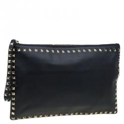 Pre Owned Valentino Black Leather Rockstud Clutch