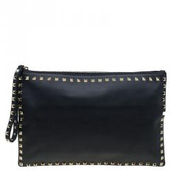 Pre Owned Valentino Black Leather Rockstud Clutch