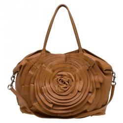 Pre Owned Valentino Tan Leather XL Petale Rose Tote