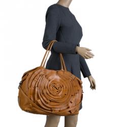 Pre Owned Valentino Tan Leather XL Petale Rose Tote