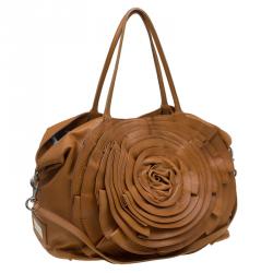 Pre Owned Valentino Tan Leather XL Petale Rose Tote
