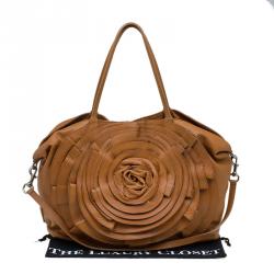 Pre Owned Valentino Tan Leather XL Petale Rose Tote