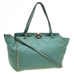 Pre Owned Valentino Light Green Leather Medium Rockstud Tote