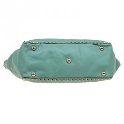 Pre Owned Valentino Light Green Leather Medium Rockstud Tote