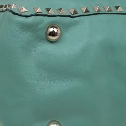 Pre Owned Valentino Light Green Leather Medium Rockstud Tote