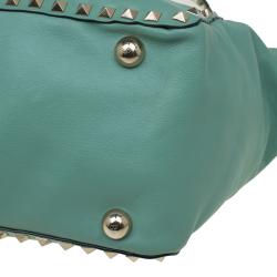Pre Owned Valentino Light Green Leather Medium Rockstud Tote