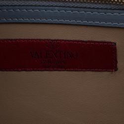 Pre Owned Valentino Two Tone Leather Rivet Shoulder Bag