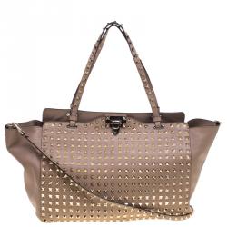 Pre Owned Valentino Beige Leather Medium Studded Rockstud Tote