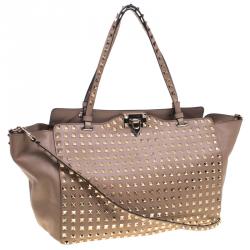 Pre Owned Valentino Beige Leather Medium Studded Rockstud Tote