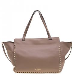 Pre Owned Valentino Beige Leather Medium Studded Rockstud Tote