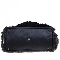 Pre Owned Valentino Black Ruffle Nappa Leather XL Petale Rose Tote