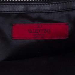 Pre Owned Valentino Black Ruffle Nappa Leather XL Petale Rose Tote