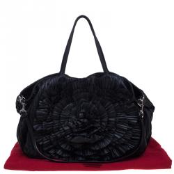 Pre Owned Valentino Black Ruffle Nappa Leather XL Petale Rose Tote