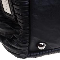 Pre Owned Valentino Black Ruffle Nappa Leather XL Petale Rose Tote