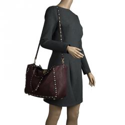Pre Owned Valentino Burgundy Leather Medium Rockstud Tote