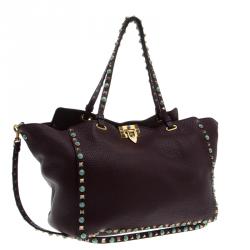 Pre Owned Valentino Burgundy Leather Medium Rockstud Tote