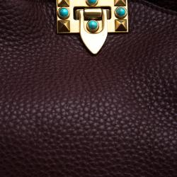 Pre Owned Valentino Burgundy Leather Medium Rockstud Tote