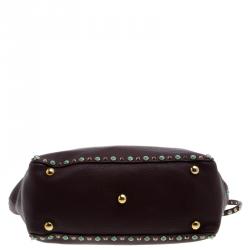 Pre Owned Valentino Burgundy Leather Medium Rockstud Tote