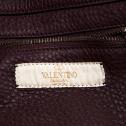 Pre Owned Valentino Burgundy Leather Medium Rockstud Tote