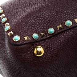 Pre Owned Valentino Burgundy Leather Medium Rockstud Tote